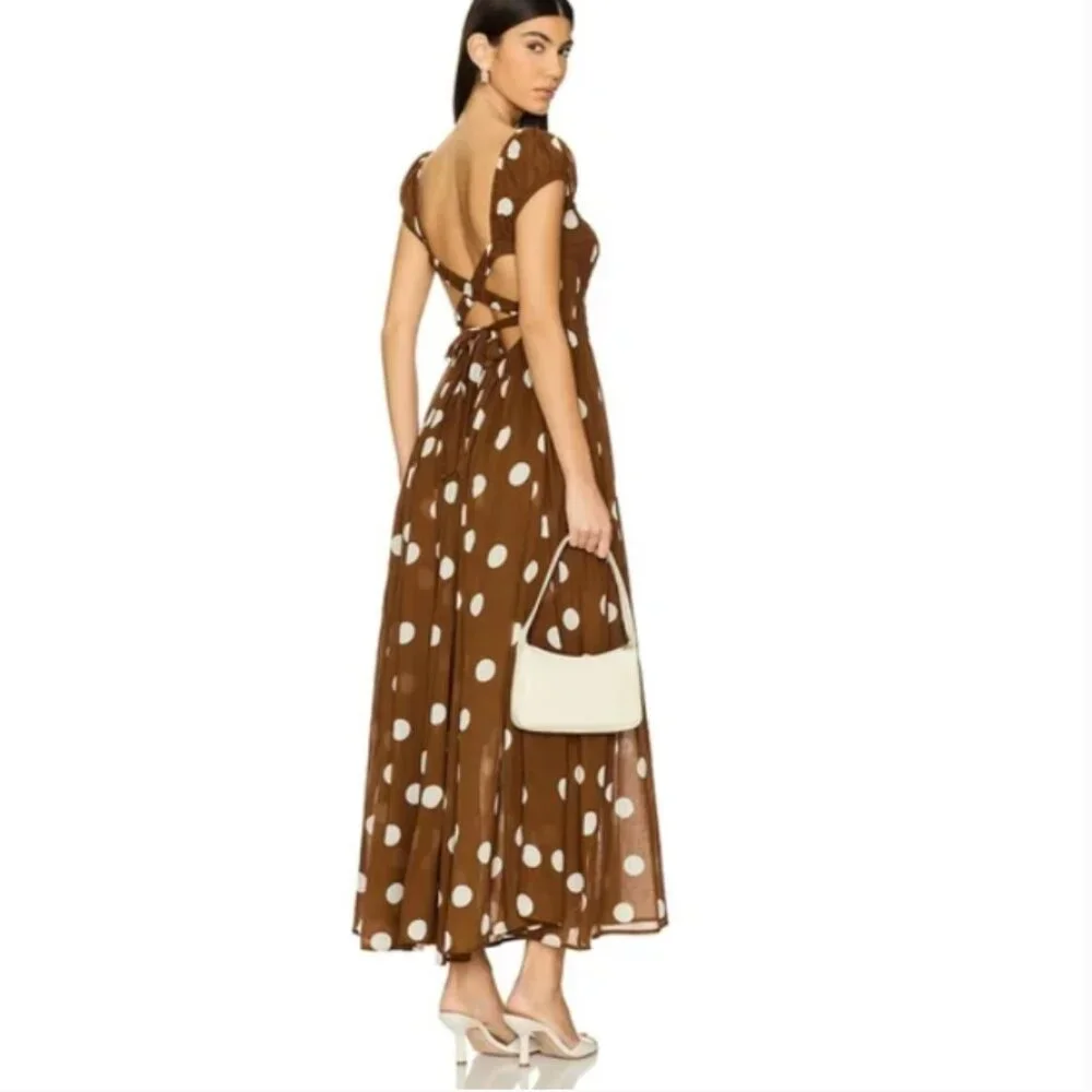 NEW Free People Ultraviolet Dress Polka Dot Maxi Cotton in Oak 4J2 266